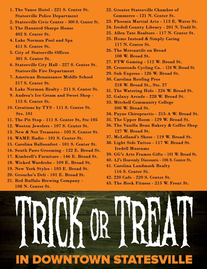 Trick Or Treating Set For Monday In Downtown Statesville Business ...