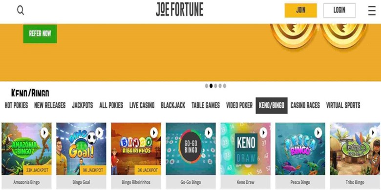 Joe Fortune Casino USA - Keno